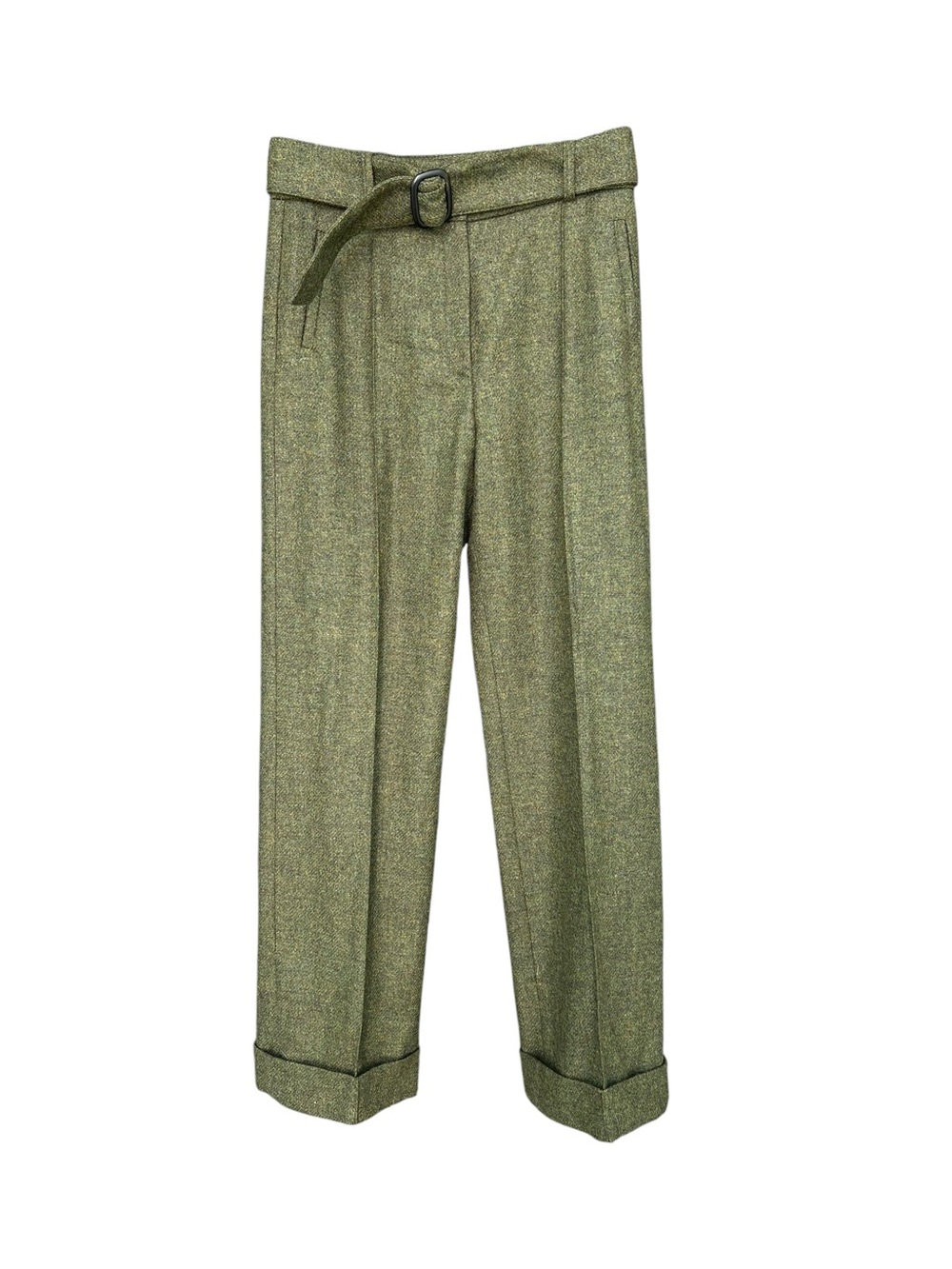Sezane Lukas Trousers High-Waist Belted Wide-Leg Wool Olive Green Size 42 US 10 - Picture 5 of 10